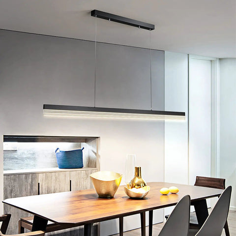 Modern LED Chandelier Pendant Light With Dimmable Linear Design over dining table, gold and black finish