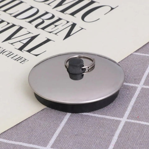 Rubber Bathtub Stopper 2pcs for Bathroom and Laundry Drain Use, round metal top with black rubber base, kitchen or bathroom use.