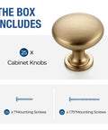 Champagne Bronze Cabinet Knobs 1-1/6 Inch Solid Zinc Alloy With Brushed Brass Finish 25 Pack includes knob and screws