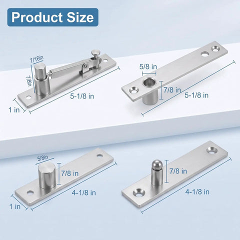 Rock Solid Stainless Steel Hidden Door Hinges Heavy Duty Pivot Hardware with Smooth Rotation Silver Finish detailed dimension image.