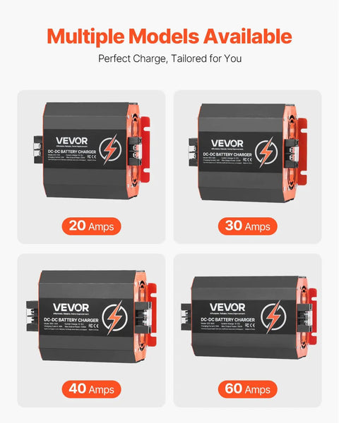 Workhorse 12V 20A Dc To Dc Battery Charger For Rvs And Trailers With Smart Charging Cycle and multiple models shown.
