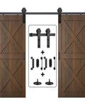 Heavy Duty Sliding Barn Door Hardware Kit With Door Hook And Two Handles For Double Doors, Smooth And Quiet Operation