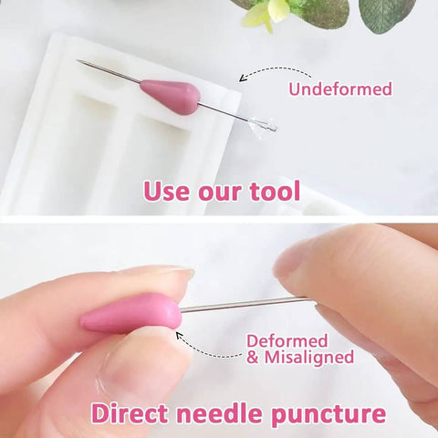 Comparison of teardrop bead made with Pro Polymer Clay Bead Roller And Hole Maker Kit showing precise shaping versus manual method