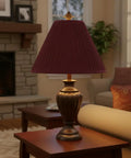 Rich Red Empire Pleated Spider Lamp Shade With Brass Fitter Dope Classic Look in cozy living room setting.