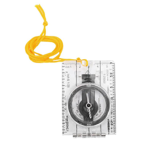 Lightweight Portable Acrylic Outdoor Tool With Magnifying Glass For Camping And Hiking, Foldable Map Compass with yellow cord.