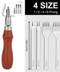 7 In 1 Pro Adjustable Stitching Groover Kit with wooden handle and 1 2 4 6 prong punches for leathercraft