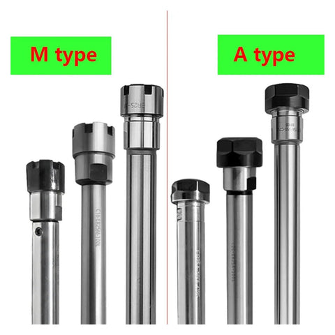 Image of M type and A type collet chucks, showcasing different designs for CNC usage.