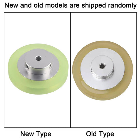 Comparison of Encoder Measuring Wheel, Meter Counting Wheel for Inkjet Printer (200) - new type in green and old type in yellow.