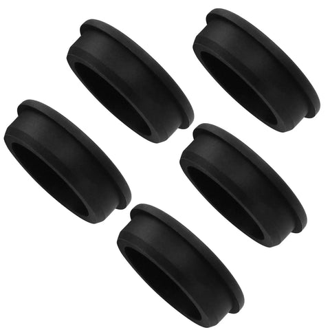 5 Pack Silicone Rubber Hole Plugs For 2 Inch Round Holes, Waterproof Flexible Seal Caps with 51 mm Bottom Diameter shown in black.