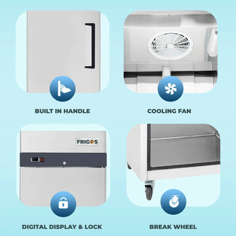 Top Shelf 23 Cubic Foot Reach In Freezer With Single Solid Door And Brushed Stainless Steel Finish features a digital display and locking mechanism.