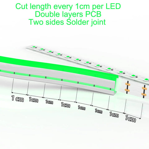 LED Neon Flex Strip Lights 16.4ft Waterproof Neon Rope Light Dimmable Dope 8x16mm Silicone Green Neon Tape Cuttable 1cm Segments 12V Safe For Home Car Boat Flexible Silicone Diffuser No Light Dots