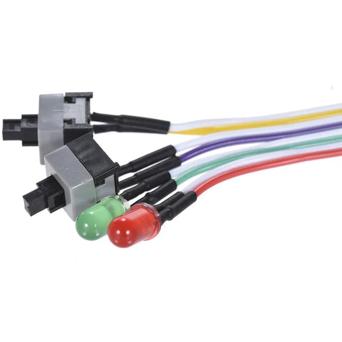 Two Pack 2 Pin PC Power Switch Cable With 27 Inch Front Bezel Push Button No Fuss On Off Reset For ATX Desktop Case LED Indicators Red And Green Includes HDD LED Signals