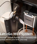 Fully Automatic Espresso Coffee Maker With Integrated Grinder And LatteGo Milk System For Silky Homemade Lattes Four One Touch Brews 15 Bar Pressure Matte Black Certified Refurbished lattego milk system in action preparing drinks.