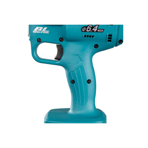 No Nonsense 18V Li Ion Brushless Rivet Gun With Compact Short Body Design For Cramped Workspaces And Knockout Pulling Power Cordless Hand Tool Bare Shell grip and trigger detail.