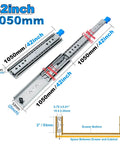 Heavy Duty Drawer Slides 1050mm Pair Full Extension Side Mount Ball Bearing Cabinet Tracks, showing measurements and details.