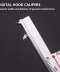 Digital Caliper With Hook For Inside Groove Width And Bore Measurement, 3-150 Millimeter Range, 0.01 Millimeter Resolution