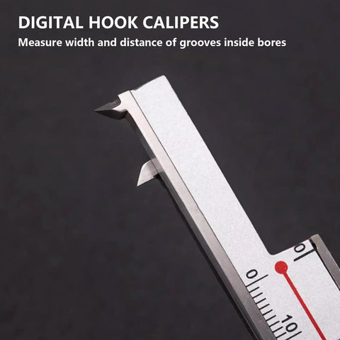 Digital Caliper With Hook For Inside Groove Width And Bore Measurement, 3-150 Millimeter Range, 0.01 Millimeter Resolution