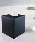 Square Tissue Box Cover In Matte Black Metal, Durable Facial Tissue Holder on Bathroom Vanity with Modern Design