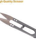 Small, high quality metal scissor with sharp narrow blades and open handle design.