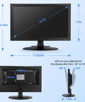18.5 Inch CCTV Security Monitor With 4K Input Support, 1366x768 HD LED Display shown with dimensions and tilt angles