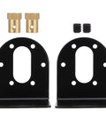 Pair of black DC motor mounting brackets with base plates, brass bushings and screws