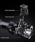 Front Lower Control Arm Kit With Ball Joint And Sway Bar Link For Nissan Rogue 2008 To 2013 And Rogue Select 2014 To 2015, Direct OE Replacement 4 Piece Suspension Kit Easy Install Durable Performance; visible strut, control arm and sway bar link