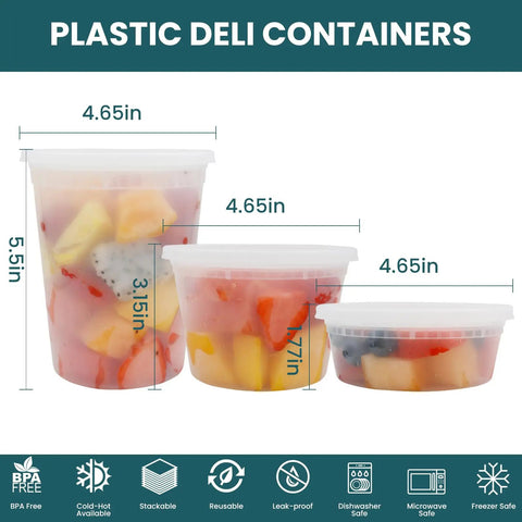 Bulk 48 Set Deli Containers With Lids 8oz 16oz 32oz Plastic Food Storage Containers Leakproof BPA Free Microwave Freezer Safe