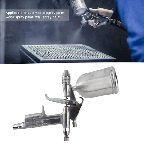 Mini Pneumatic Spray Gun With 0.5Mm Hardened Nozzle And 125Ml Gravity Cup shown from side angle with detail of aluminum body and cup.