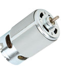 High Output RS-550 DC Electric Motor Packing 22000RPM Kicking Power For Hand Drills And Power Tools, Legit Solid Build For Audio Video Gear And PC Peripherals In Black showing a compact silver brushed motor.