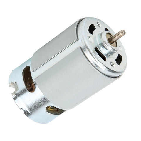 High Output RS-550 DC Electric Motor Packing 22000RPM Kicking Power For Hand Drills And Power Tools, Legit Solid Build For Audio Video Gear And PC Peripherals In Black showing a compact silver brushed motor.