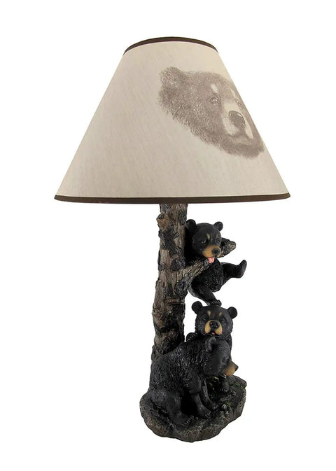 Rustic Black Bear Family Table Lamp With Charming Bear Face Shade For Cabin Vibes 20 Inch Tall Resin Construction Lodge Style Home Lighting For Dens And Living Rooms