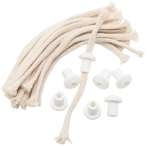 Durable Ceramic Oil Lamp Holder Kit With 10 Holders And 20 Cotton Braided Replacement Wicks, 2 Cm Holders And 16 Cm Wicks shown