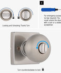 Slick Contemporary Privacy Ball Door Knob Set With Lock And Key Satin Nickel Finish Interior Door Knobs For Modern Home.