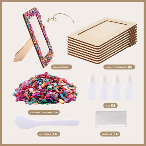Fun DIY Mosaic Photo Frame Kit For 4x6 Photos 8 Unfinished Wooden Frames With Mosaic Tiles And Included Glue Finger Cots And Spreader Tools
