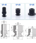 Top Shelves Flat Vacuum Suction Cups 50 Mm 10 Pack Silicone And Nitrile Rubber For Pneumatic Tools Manipulators showing VP-4R, VP-6R, VP-8R models.