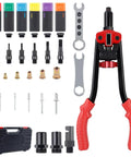 Heavy Duty Rivet Nut Tool Kit With Case Easy To Use Hand Riveter For Home Improvement DIY Projects Workshop And Garage Versatile Durable Pro Grade Hardware Set For Pros And Hobbyists, with M3-M10 nosepieces and case