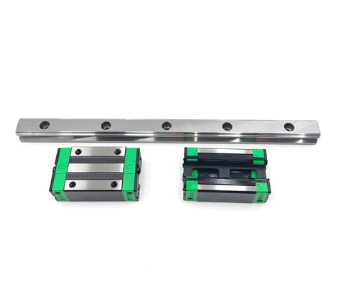 Two Piece HGR15 Linear Rail System With Four HGH15CA Bearing Blocks, 500mm Long Carbon Steel Rail and Aluminum Block for CNC Machines.