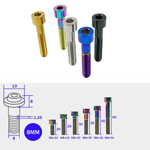 Heavy Duty Grade 5 TC4 Titanium Bolts M8 Hex Socket Cap Screw 1.25mm Thread Pitch Zero Rust Hardware For Street Mods And Daily Cruisers Built Tough Solid Silver in multiple colors.