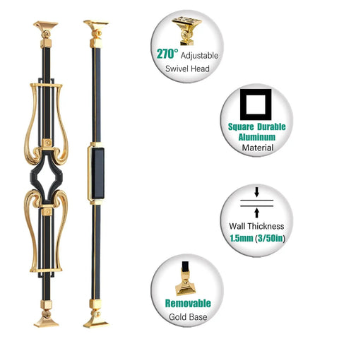 Rock Solid Modern Square Metal Balusters For Glass Railing With No Stress Floor Mount Brackets Heavy Duty Aluminum Spindles Complete Deck Stairway Guardrail Kit Top Shelf Modern Design with 270° adjustable swivel head.