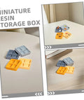 Miniature Storage Box Set For Dollhouse Accessories Made From Durable Resin With Four Grid Compartments for décor use