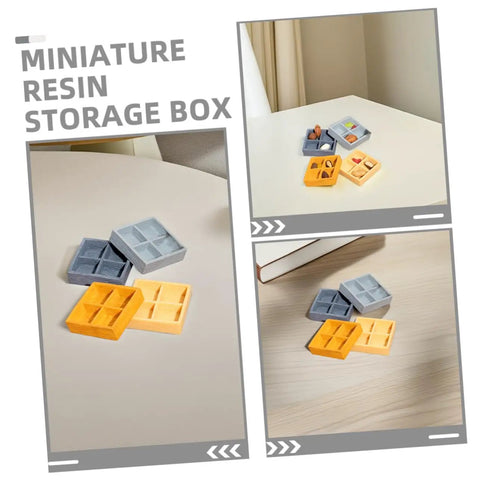 Miniature Storage Box Set For Dollhouse Accessories Made From Durable Resin With Four Grid Compartments for décor use