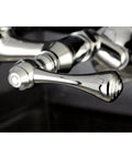Close-up of handle on Old-School Vintage Wall Mount Kitchen Faucet Brushed Nickel With Solid Brass Construction, detail view