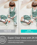 Comparison of 1080p Full HD and 2K HD images; child playing; detail clarity with 2K Plus Indoor Security Camera For Baby, Pets, And The Fam At Home