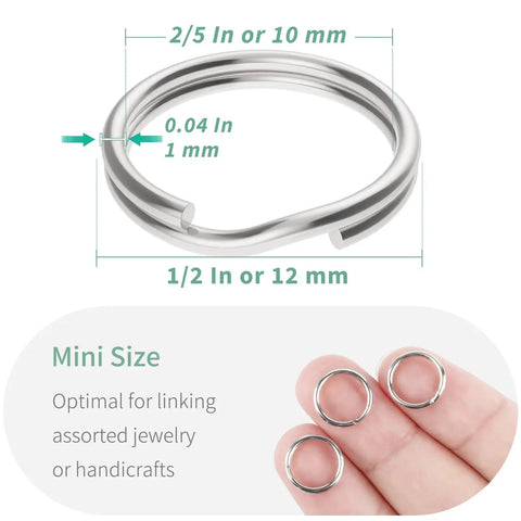 Half Inch Split Key Rings Set, 100 Mini Jump Rings With Double Loops, Small Metal Connectors For Keys, Jewelry Making