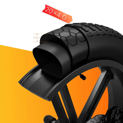 20x4.0 Tire Insert Puncture Proof Bicycle Tube Protector No Flat Bike Tire Liner Stops Flats From Thorns And Goatheads Compatible With 20x4.0 EBikes And Mountain Bikes One Pack displayed on a bike wheel showing tire detail and thickness