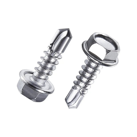 Hardcore Boss Grade 440 Piece 410 Stainless Steel Self Tapping Screw Assortment Kit For Sheet Metal Flat Big Flat Hex Head Rustproof Pro Hardware Combo Silver Finish, showing hex head and self-tapping features.