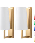 Set Of 2 Battery Powered Fabric Shade Wall Lights With Remote, Wireless Sconce Lamps, Farmhouse Gold Finish, color options shown