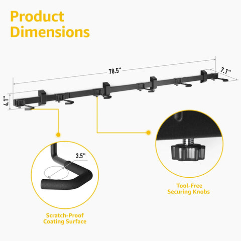 Heavy Duty Wall Mounted Bike Rack With Six Adjustable Hangers On A 78.5 Inch Rail Ultra Strong Steel Garage Storage Solution That Lifts Bikes Off The Floor Max Load 330 Lbs Great For Garages And Workshops With Easy Tool Free Installation And Adjustable