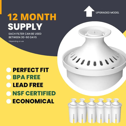 Pro Water Filter Replacement For Standard Pitchers And Dispensers NSF Certified 6 Count 1 Year Supply