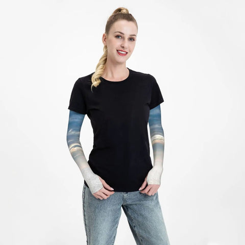 Ice Silk Arm Sleeves For Outdoor Comfort With Moisture Wicking Breathable Fabric Full Length Thumb Hole Sleeve Custom Pattern Sailing Sunset